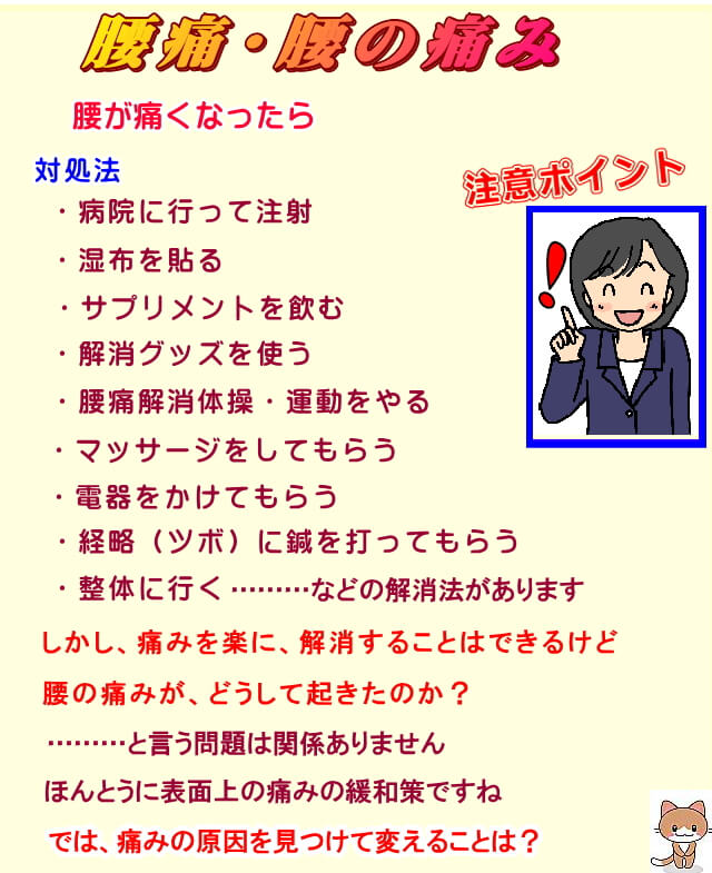 腰が痛くなる、痛みの原因は、どこにあるのか？問題です