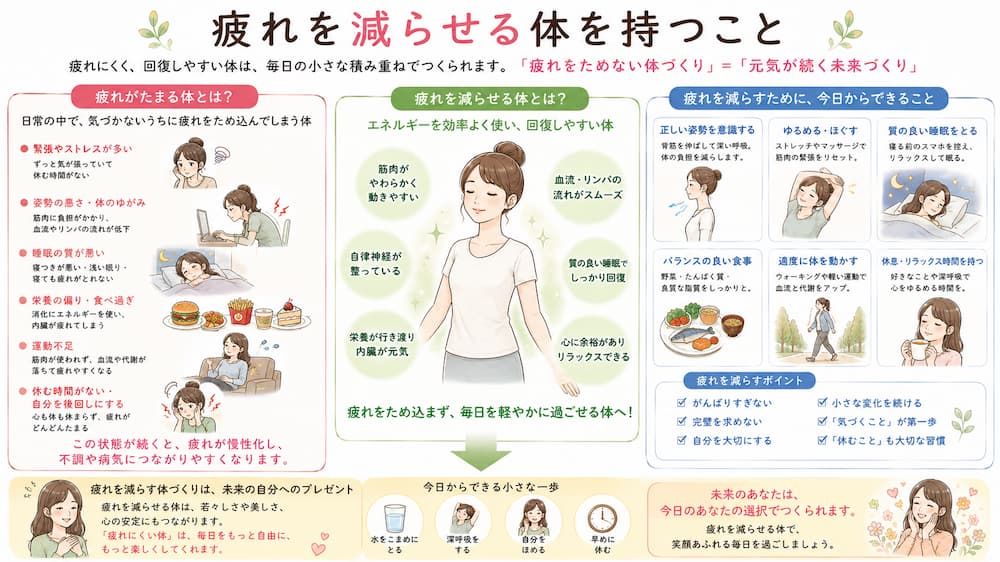 蓄積した疲れを減らせる性能が良い体を持つこと。北九州市・小倉の徳力整体院。